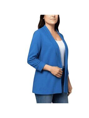 Dakota Blue Crepe Women's XL Blazer Open Front  Blue Ruched Sleeve K1226